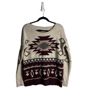 American Eagle Aztec Tribal Crewneck Soft Knit Wool Sweater